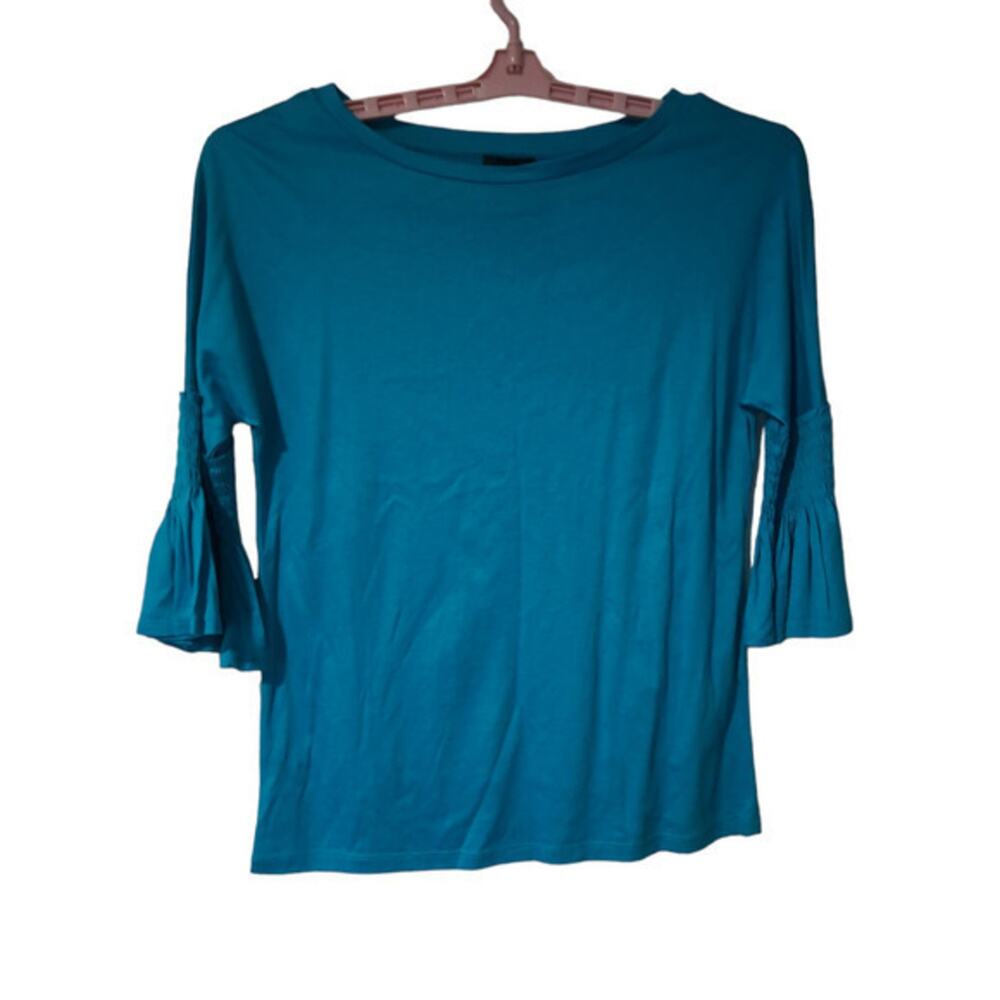 The Limited Womens Stretch 3/4 Bell Sleeve‎ Crew Neck Casual Top Blue Sz S